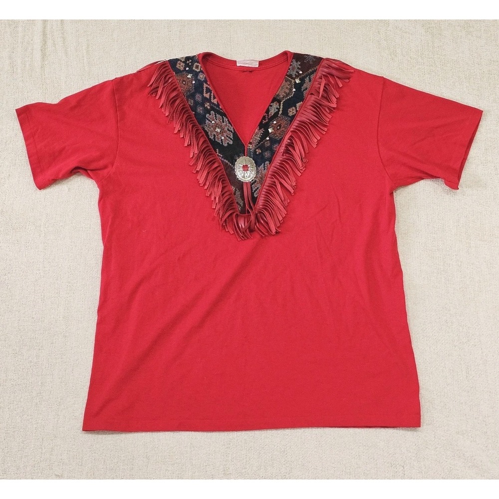 Vtg Joan & J Womens Western Shirt One Size Tassle Line Dancing Embroidered Studs